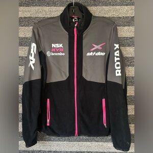 Ski-Doo Bombardier Women's Black & Gray Fleece Jacket with Pink Trim Small EUC